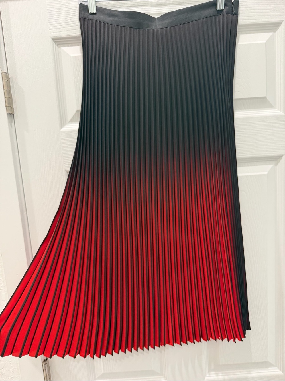 Reiss Black to Red Pleated A-Line Midi Skirt